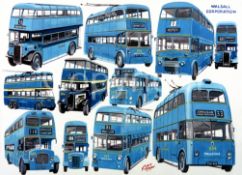 Walsall Corporation Bus Montage Large Metal Wall Art.