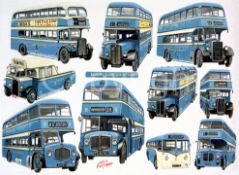 Leigh Corporation Bus Montage Large Metal Wall Art.