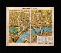 London Theatre District Detailed Mounted Antique George V Map.