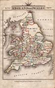 England & Wales John Cary’s 1792 Antique Coloured Engraved Map.