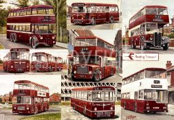 Reading Bus Transport Nostalgic Bus Montage Large Metal Wall Art.