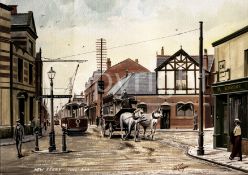New Ferry Toll Bar Birkenhead 2 Horse Bus & Single Deck Trams Large Metal Wall Art.