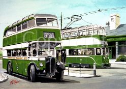 Aberdeen Corporation 1947 Bus & Tram Scene Large Metal Wall Art.