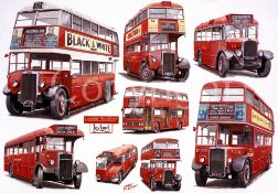London Buses Pre-War C26 to Modern Titan Large Metal Wall Art.