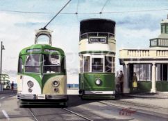 Blackpool 1950's Trolley Bus Scene Large Metal Wall Art.