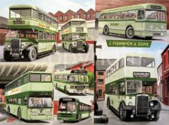 Fishwick & Sons of Leyland Preston Bus Montage Large Metal Wall Art.
