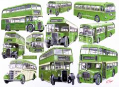 Crosville Multi Bus Nostalgic Montage Large Metal Wall Art.