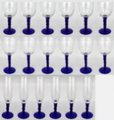 Suite of 15 French Crystal Glasses with Blue Twist Stems