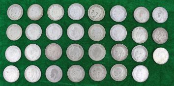Collection of 31 One Shilling Coins 1920-46 50% Ag