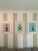 Original (3) Animal Prints Set of Three, Framed. Designed By Me All Signed