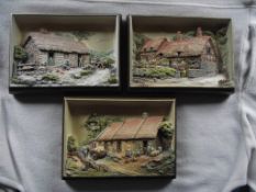3 X Vintage - Bossons Hand Painted Plaques - Ultra High Relief - 1990