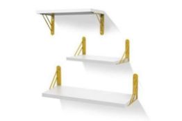 Brand New Sets of 3 White Floating Shelves With Golden Hardware Brackets RRP £60 Each