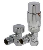 Brand New Boxed Bathstore Chrome Angled Thermostatic Radiator Valve & Lockshield Set RRP £42