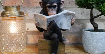 Monkey Reading News Garden/Home Ornament