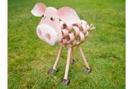 Metal Pig Garden Sculpture