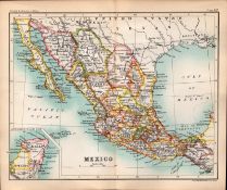 Mexico Double Sided Coloured Victorian Antique 1896 Map.
