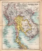 Farther India Double Sided Coloured Victorian Antique 1896 Map.