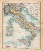 Italy Rome Naples Sicily Double Sided Coloured Victorian Antique 1896 Map.