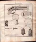 Pneumatics 1 Detailed Diagram 1799 George III Antique Copper Engraving.