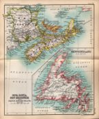 Nova Scotia Newfoundland Double Sided Coloured Victorian Antique 1896 Map.