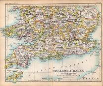 England & Wales South Area Double Sided Antique 1896 Map.