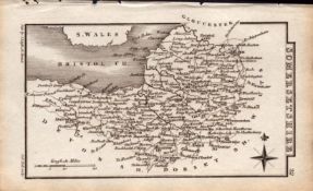 Somerset Antique Copper Engraved George IV Map by Sidney Hall.