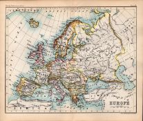 Continent of Europe Coloured Double Sided Victorian Antique 1896 Map.