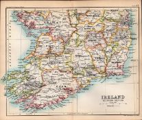 Southern Ireland Double Sided Coloured Victorian Antique 1896 Map.