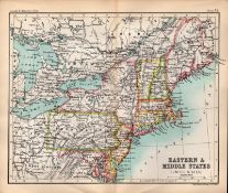 USA Eastern & Middle States Double Sided Coloured Victorian Antique 1896 Map.