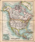 North America Double Sided Coloured Victorian Antique 1896 Map.