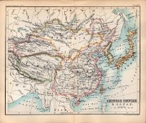 Chinese Empire & Japan Double Sided Coloured Victorian Antique 1896 Map.