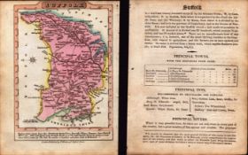 Suffolk Engraved Hand Coloured George IV Antique Map & Text.