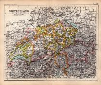 Switzerland &The Alps Double Sided Coloured Victorian Antique 1896 Map.