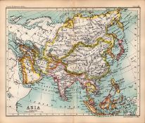 Asia, Mesopotamia Double Sided Coloured Victorian Antique 1896 Map.