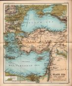 Black Sea & Levant Double Sided Coloured Victorian Antique 1896 Map