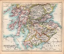 Scotland Southern Area Coloured Double Sided Victorian Antique 1896 Map.