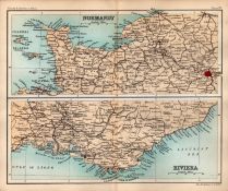 Normandy & the Riviera Double Sided Coloured Antique 1896 Map.