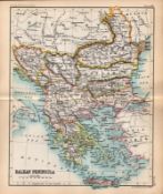 The Balkan Peninsula Double Sided Coloured Victorian Antique 1896 Map