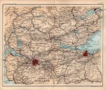 Central Scotland Coloured Double Sided Victorian Antique 1896 Map.