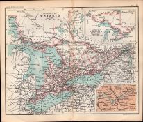 Canada Ontario Province Double Sided Coloured Victorian Antique 1896 Map