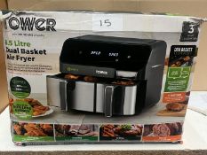 Tower 8.5L Dual Basket Air Fryer. RRP £250 - GRADE U