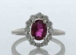 Platinum Cluster Diamond And Oval Ruby Ring (R1.03) 0.35 Carats