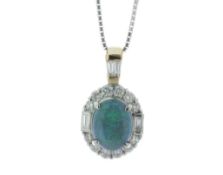 18ct White And Yellow Gold Oval Cluster Diamond And Opal Pendant (O1.30) 0.54 Carats
