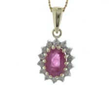 9ct Yellow Gold Diamond And Ruby Pendant (R0.81) 0.14 Carats