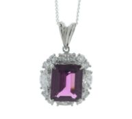Platinum Diamond And Almadine Garnet Pendant (G3.67) 0.93 Carats