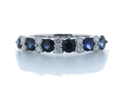 9ct White Gold Claw Set Semi Eternity Diamond And Sapphire Ring (S1.31) 0.31 Carats
