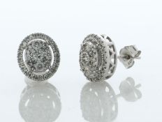 10ct White Gold Oval Cluster Claw Set Diamond Earring 0.50 Carats