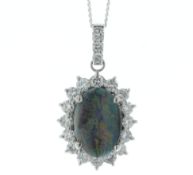 Platinum Oval Cluster Diamond And Opal Pendant (O2.36) 0.88 Carats