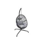 New Rattan hanging Egg Chair With A Cushion and Pillow - Black
