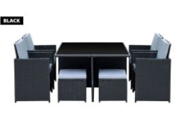8-Seater Monument Rattan Cube Garden Furniture Dining Set - Black